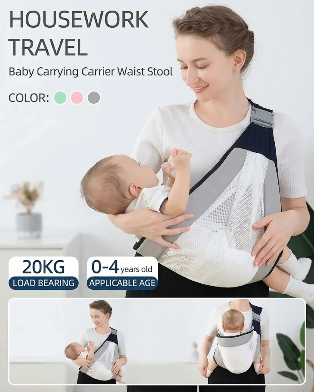 Ergonomic Baby Carrier Sling – Adjustable Breathable Air Mesh Wrap Carrier for Newborns to Toddlers (0–4 Years, Up to 20kg) | Multi-Position Hands-Free Baby Holder