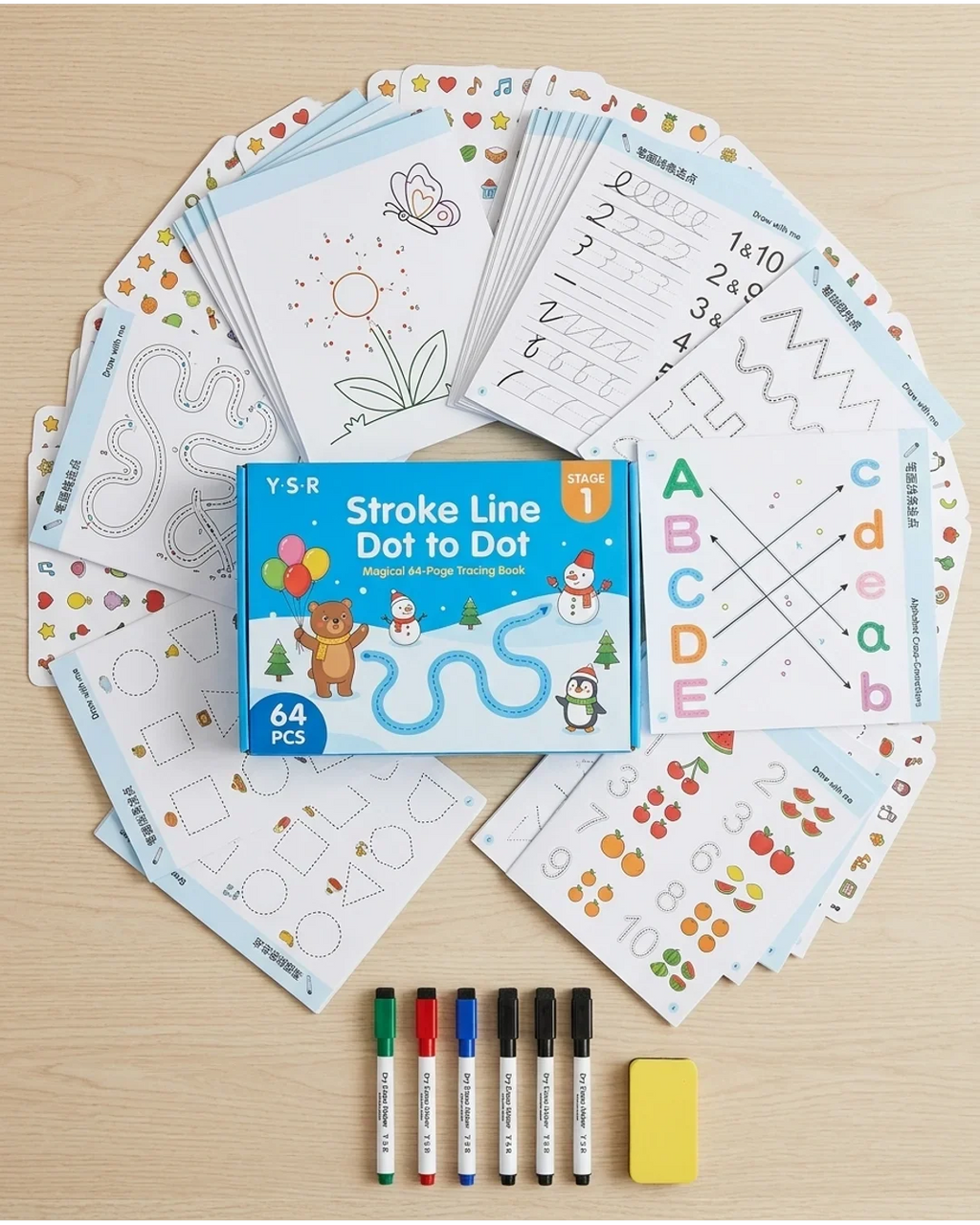 Reusable Magic Tracing Practice Workbook Set - Wipe-Clean Preschool Pen Control & Alphabet Learning Book