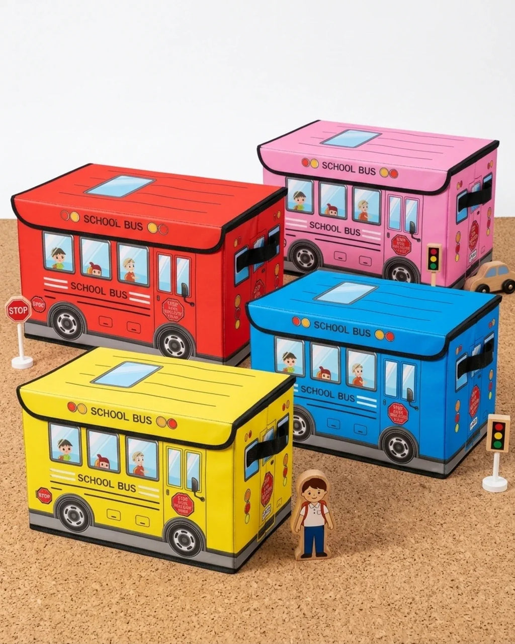 Foldable Bus Toy Storage Box & Sitting Stool | Kids Storage Organizer Bin
