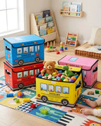 Foldable Bus Toy Storage Box & Sitting Stool | Kids Storage Organizer Bin