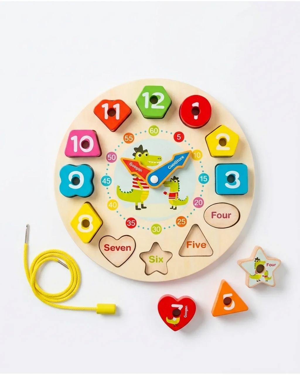Wooden Teaching Clock & Shape Sorter Toy - Educational Montessori Time Learning Puzzle