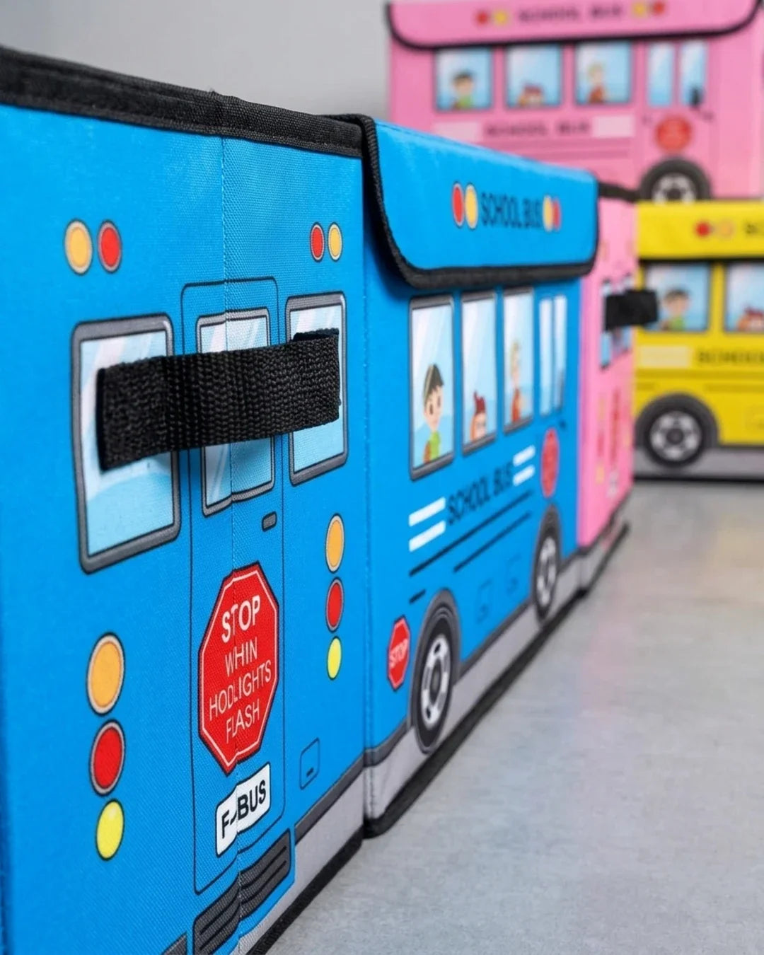 Foldable Bus Toy Storage Box & Sitting Stool | Kids Storage Organizer Bin
