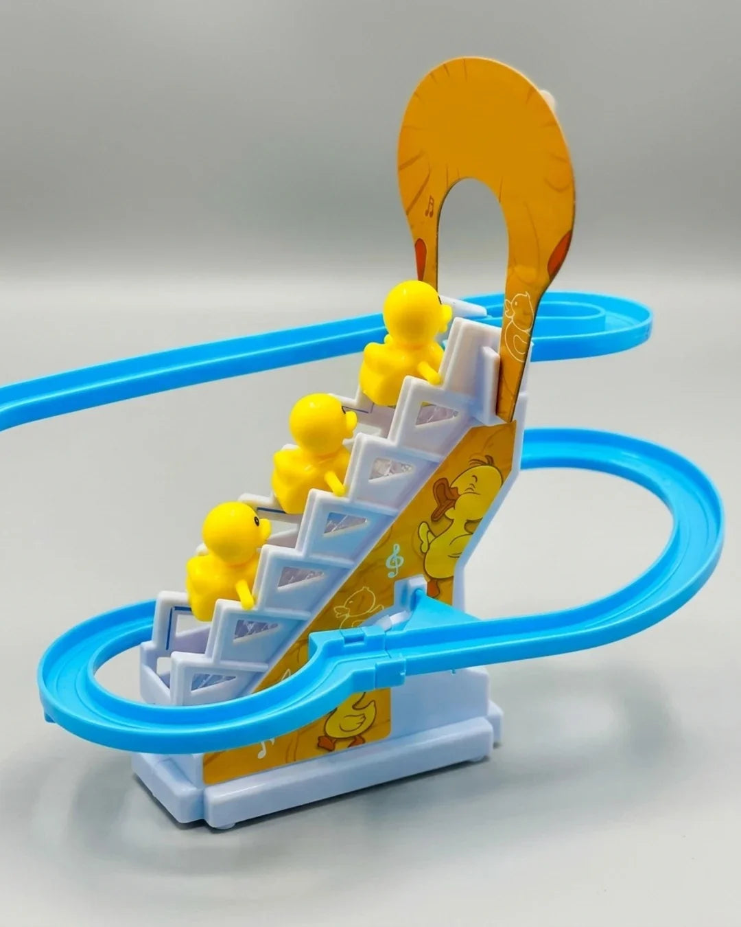 Electric Duck Climbing Stairs Track Toy with LED Lights & Music – Automatic Roller Coaster Slide Set for Kids & Toddlers