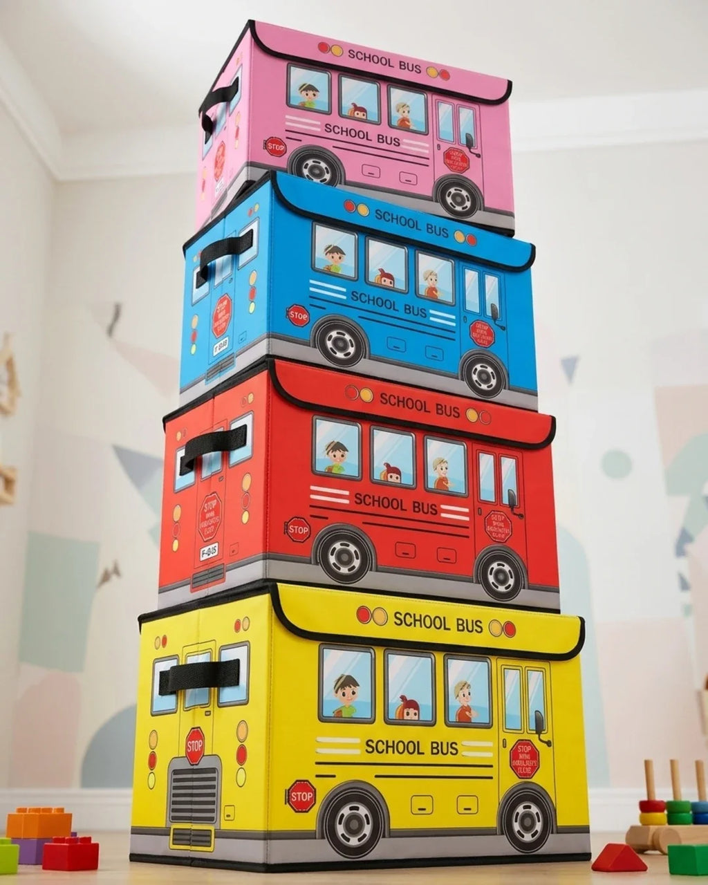 Foldable Bus Toy Storage Box & Sitting Stool | Kids Storage Organizer Bin