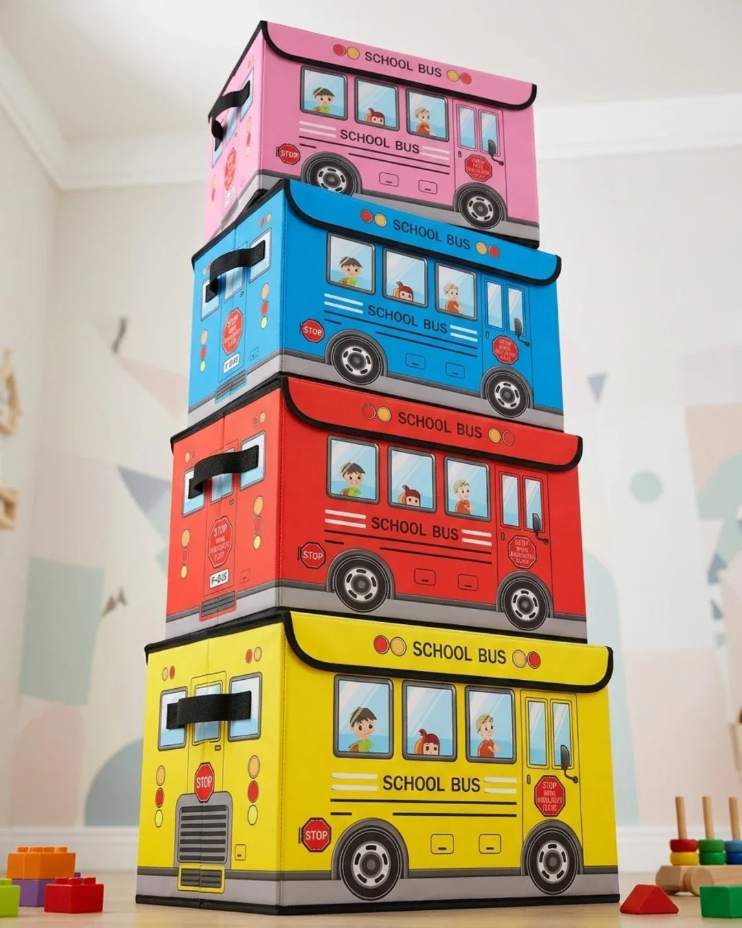Foldable Bus Toy Storage Box & Sitting Stool | Kids Storage Organizer Bin