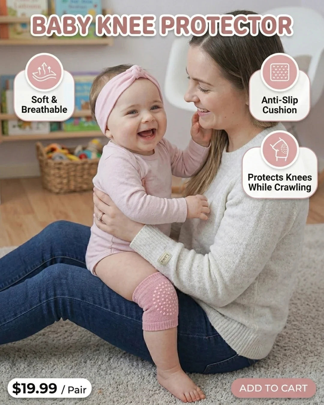 Anti-Slip Baby Knee Pads for Crawling | Breathable Soft Safety Knee Protectors
