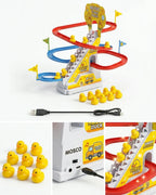 Electric Duck Climbing Stairs Track Toy with LED Lights & Music – Automatic Roller Coaster Slide Set for Kids & Toddlers
