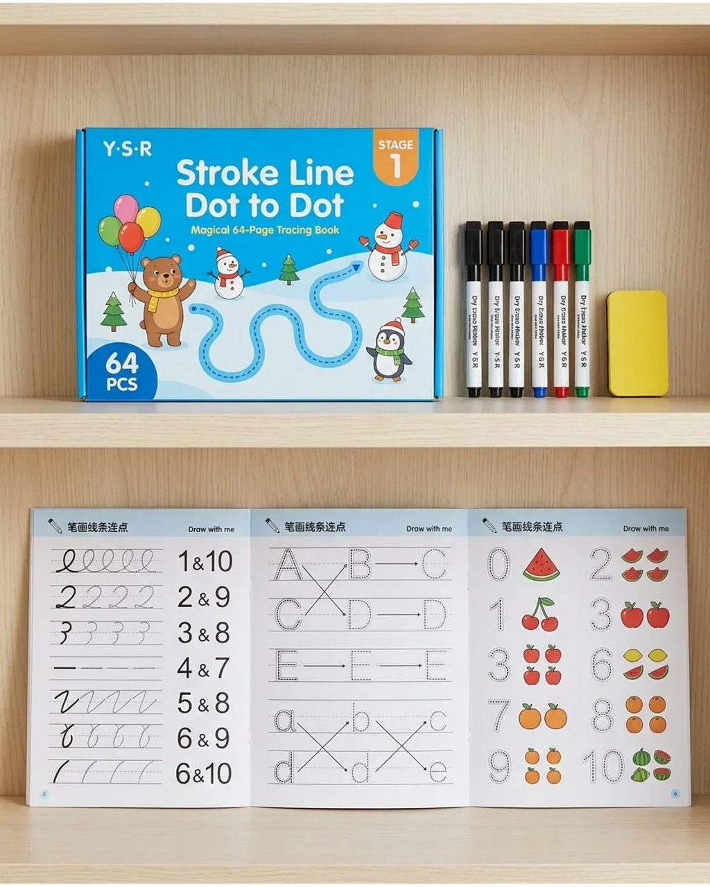 Reusable Magic Tracing Practice Workbook Set - Wipe-Clean Preschool Pen Control & Alphabet Learning Book