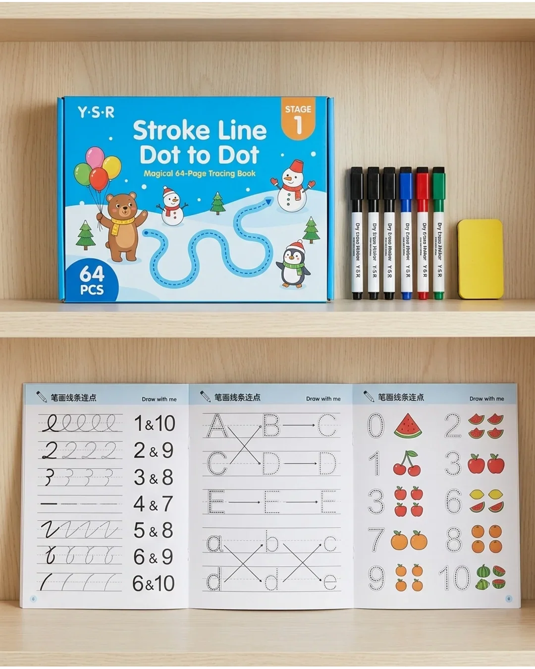 Reusable Magic Tracing Practice Workbook Set - Wipe-Clean Preschool Pen Control & Alphabet Learning Book