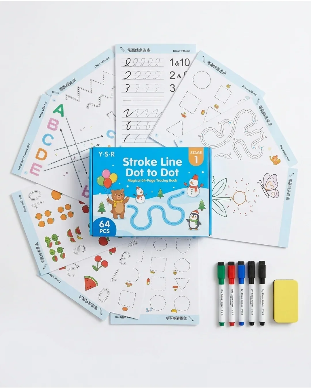 Reusable Magic Tracing Practice Workbook Set - Wipe-Clean Preschool Pen Control & Alphabet Learning Book