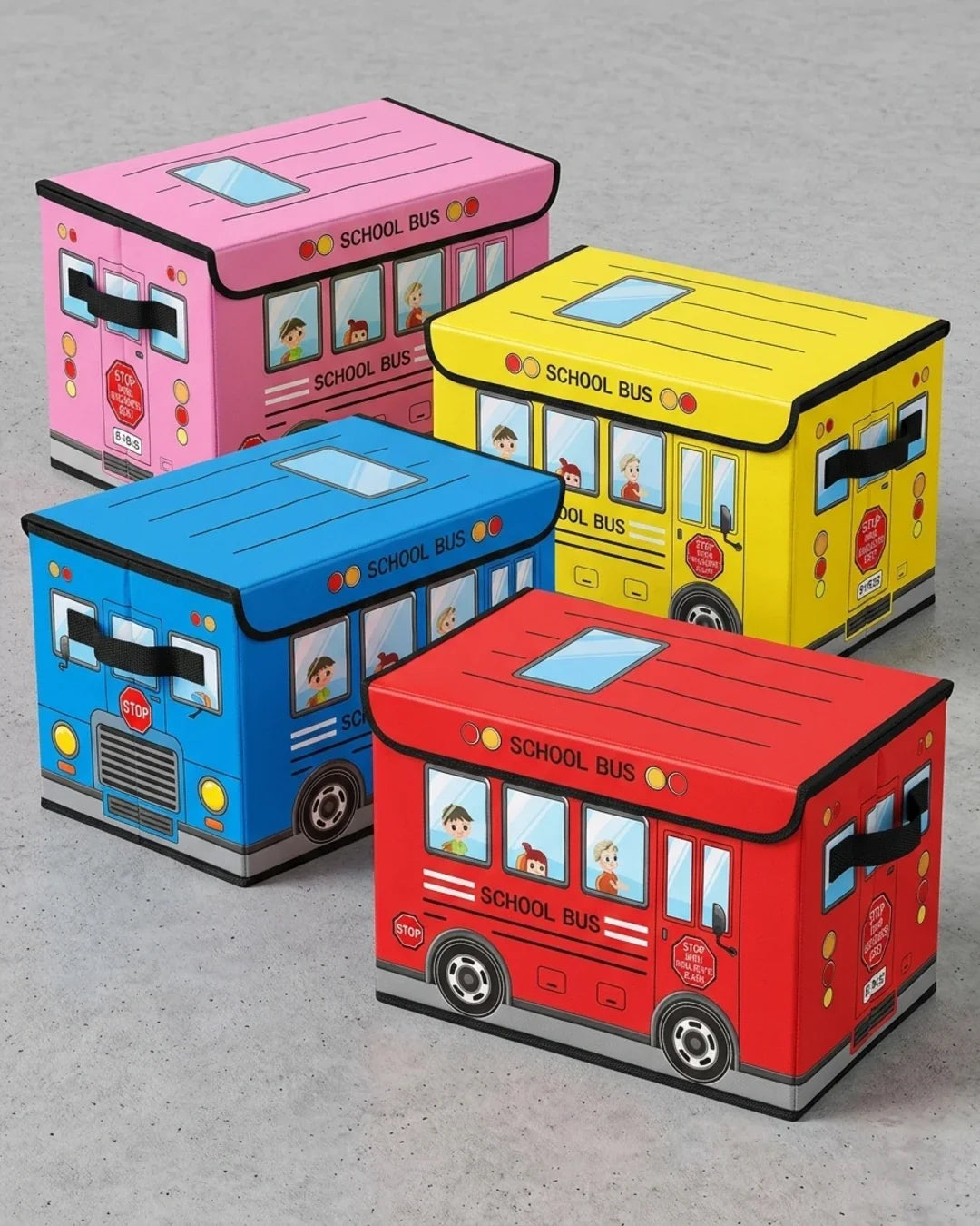 Foldable Bus Toy Storage Box & Sitting Stool | Kids Storage Organizer Bin